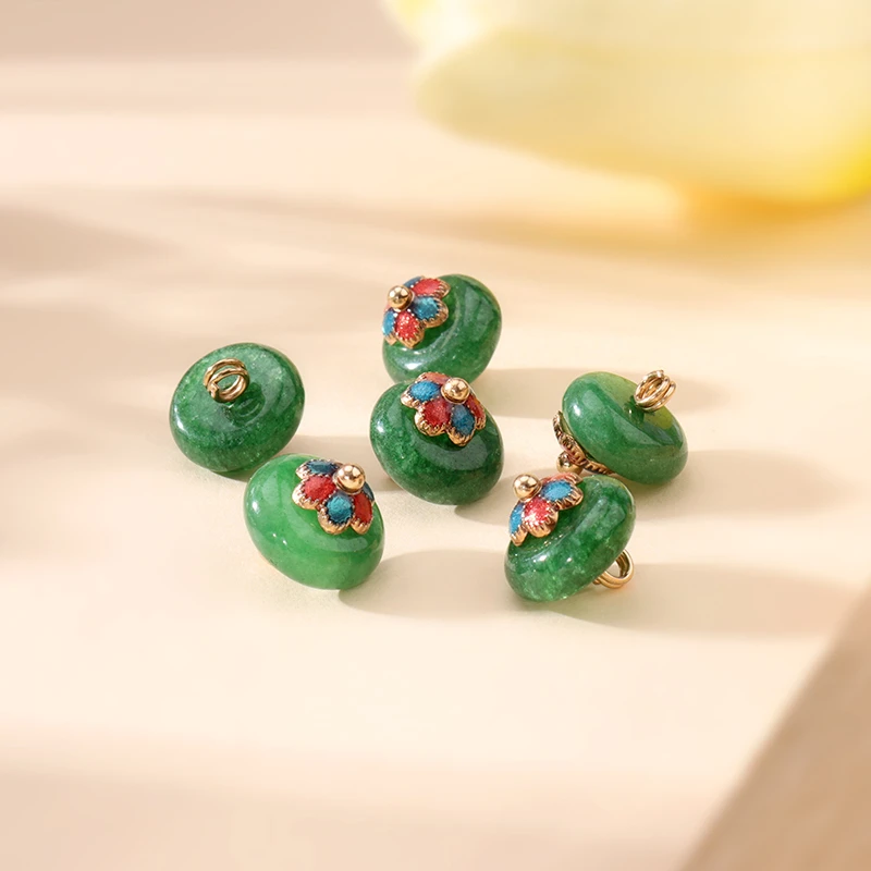国风旗袍扣子干青色翡翠珐琅花托纽扣平安扣衬衫扣汉服唐装纽扣