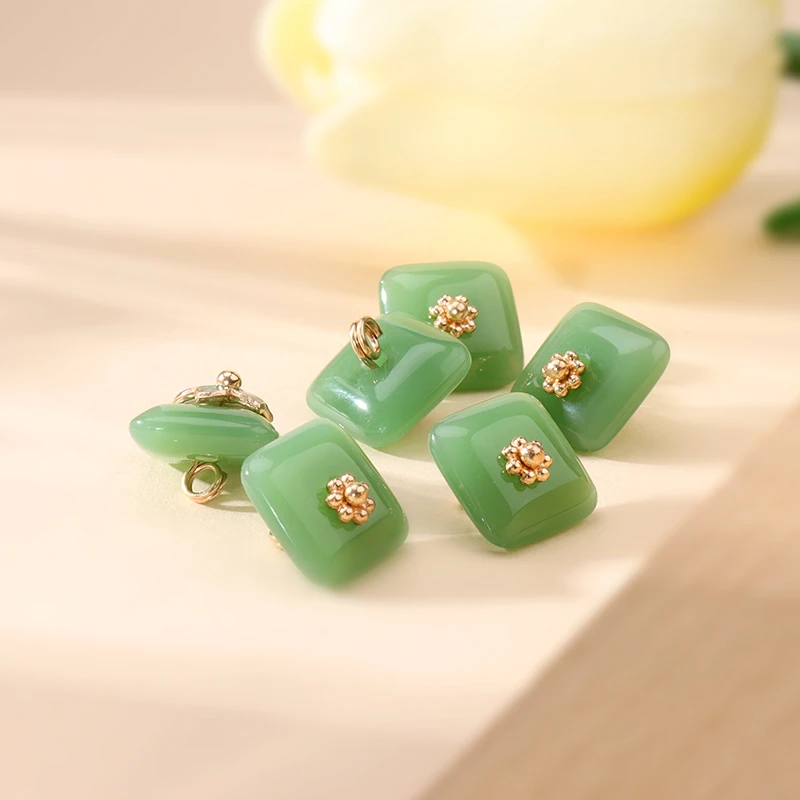 绿色仿玉珠光高脚纽扣设计师辅料小香风饰品扣汉服旗袍扣子