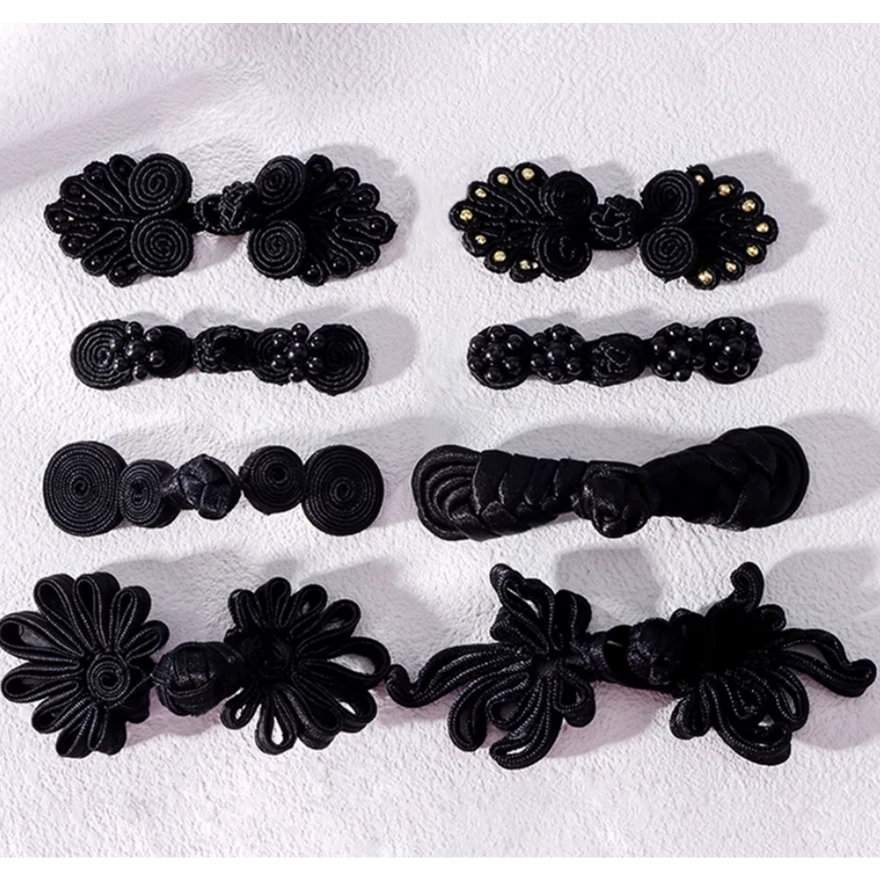 黑色旗袍盘扣服装辅料手工钮扣中式复古风珍珠盘扣布扣扣子