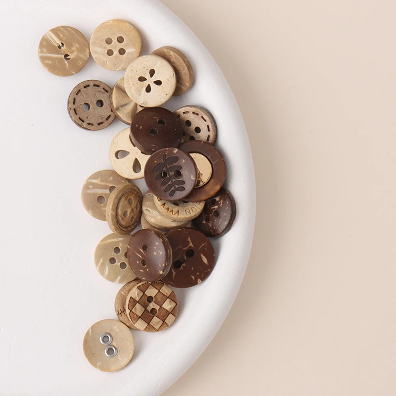 椰子壳天然木质复古褐色小纽扣衬衫木扣子手工DIY服装配件