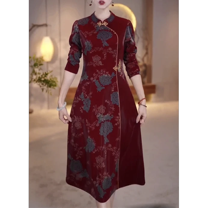 2024季新款气质妈妈显瘦装旗袍中长款妈妈装连衣裙OY-Z9120