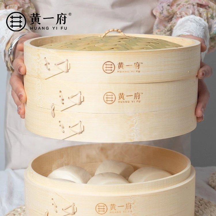 黄一府纯手工竹蒸笼家用商用加深大号蒸馒头蒸包子甜点网红餐具