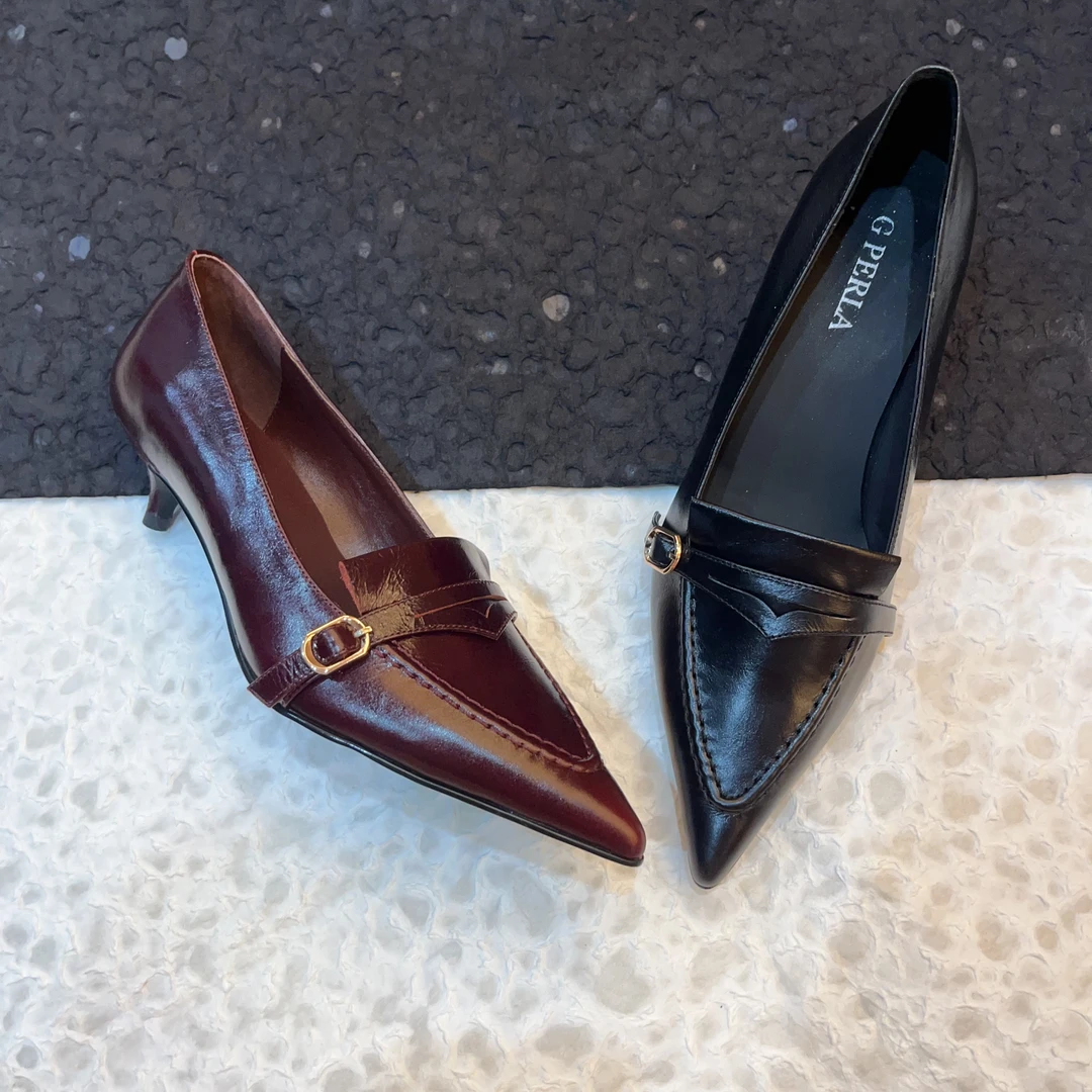 G PERLA欧洲站2024秋季复古尖头浅口中跟气质百搭女士单鞋