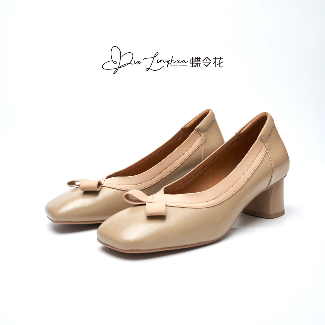 方头粗跟通勤百搭舒适浅口单鞋-9193-5