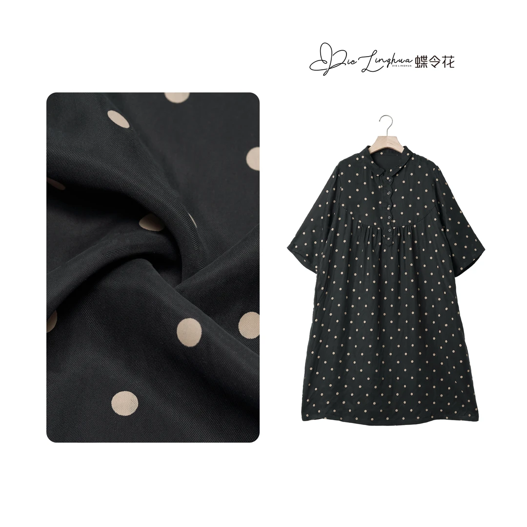蝶令花夏款宽松舒适休闲波点短袖连衣裙24831