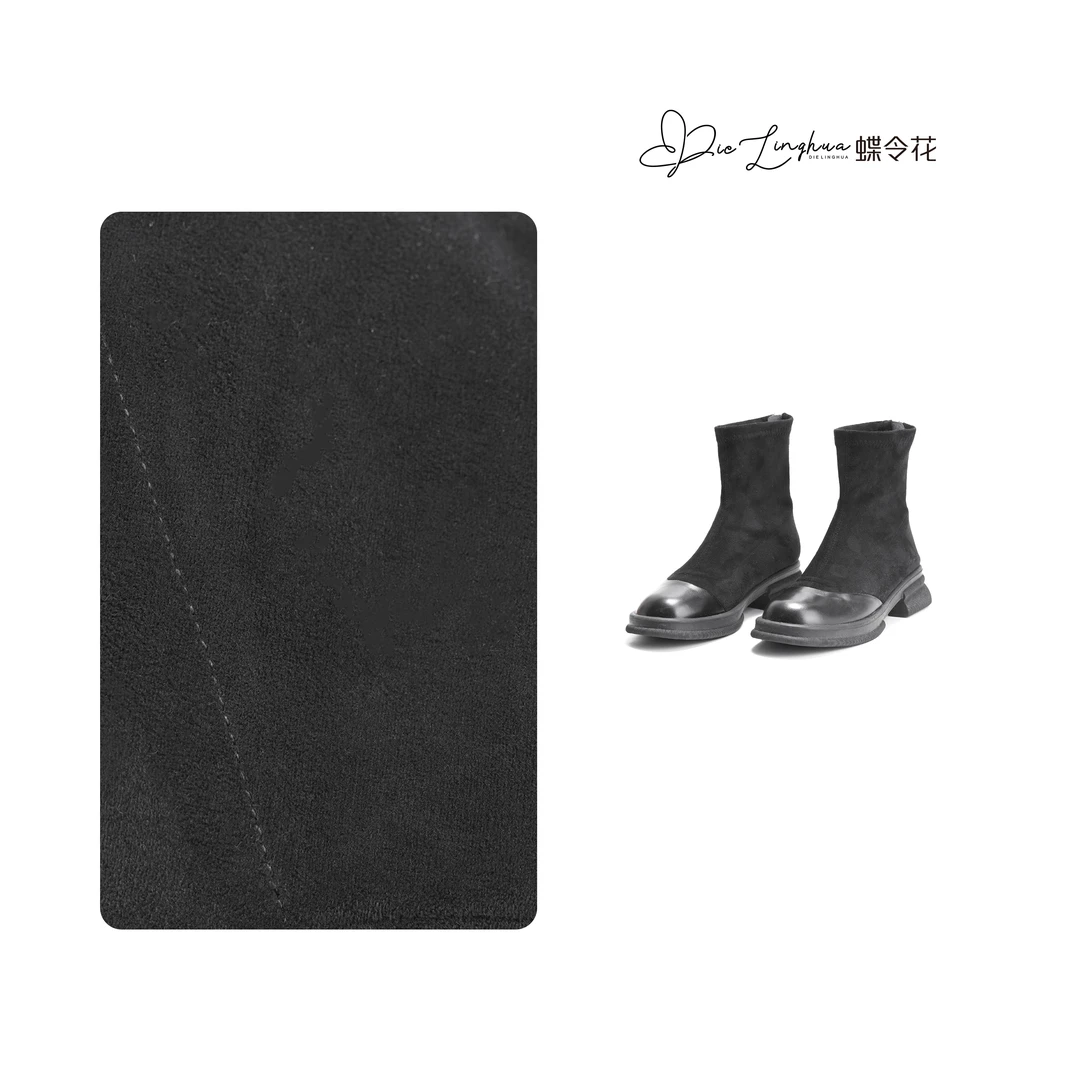 蝶令花秋冬季新款超火复古黑色时尚厚底粗跟后拉链圆头靴48-3