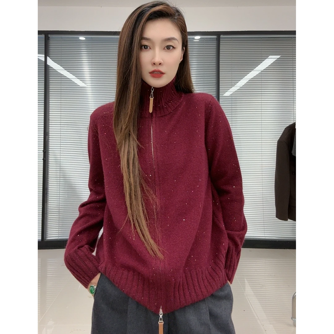 【倩倩专属】秋冬新款气质百搭简约系双拉链立领针织开衫S163#