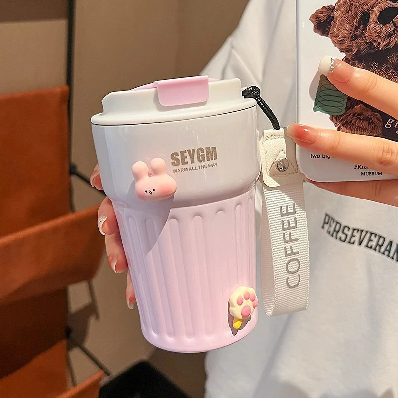 渐变咖啡保温杯女士随行高颜值学生保冷便携情侣不锈钢女生水杯子