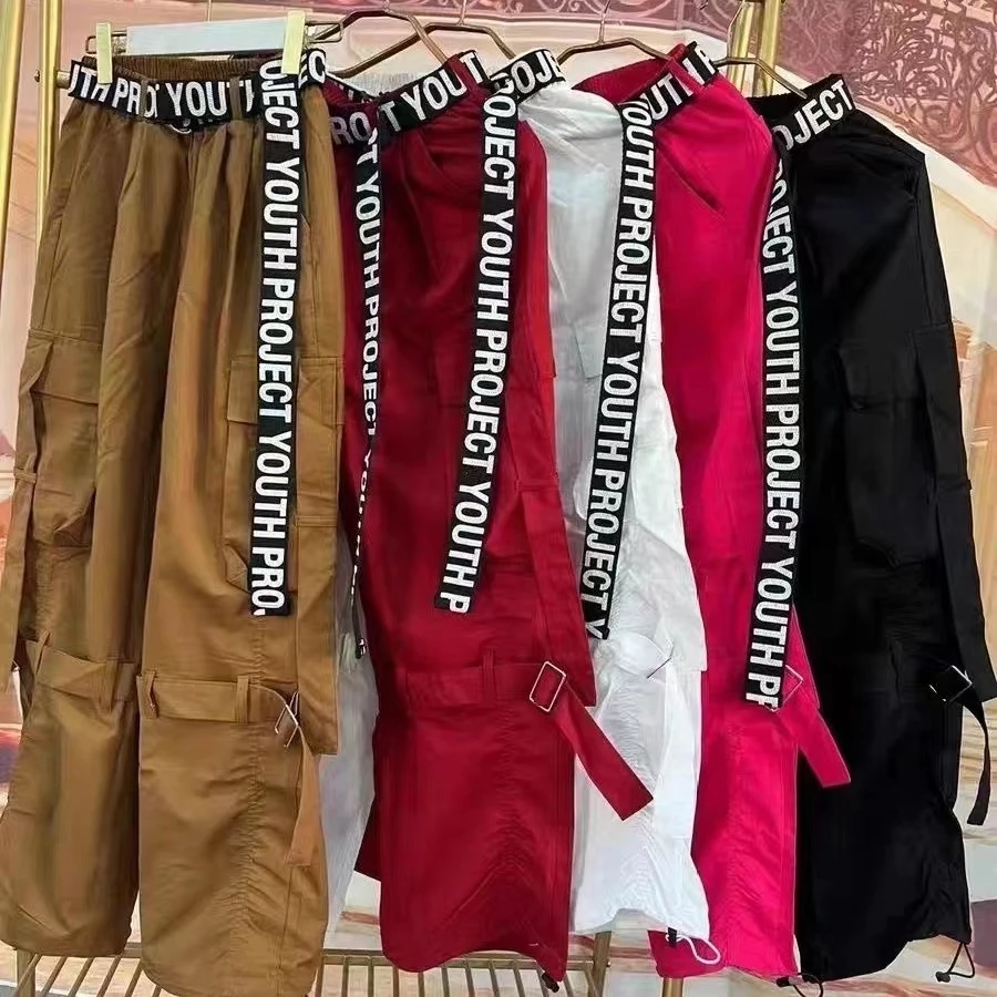 2023秋冬新款广场舞曳步舞飘带工装裤男女同款休闲演出服服晨跑潮