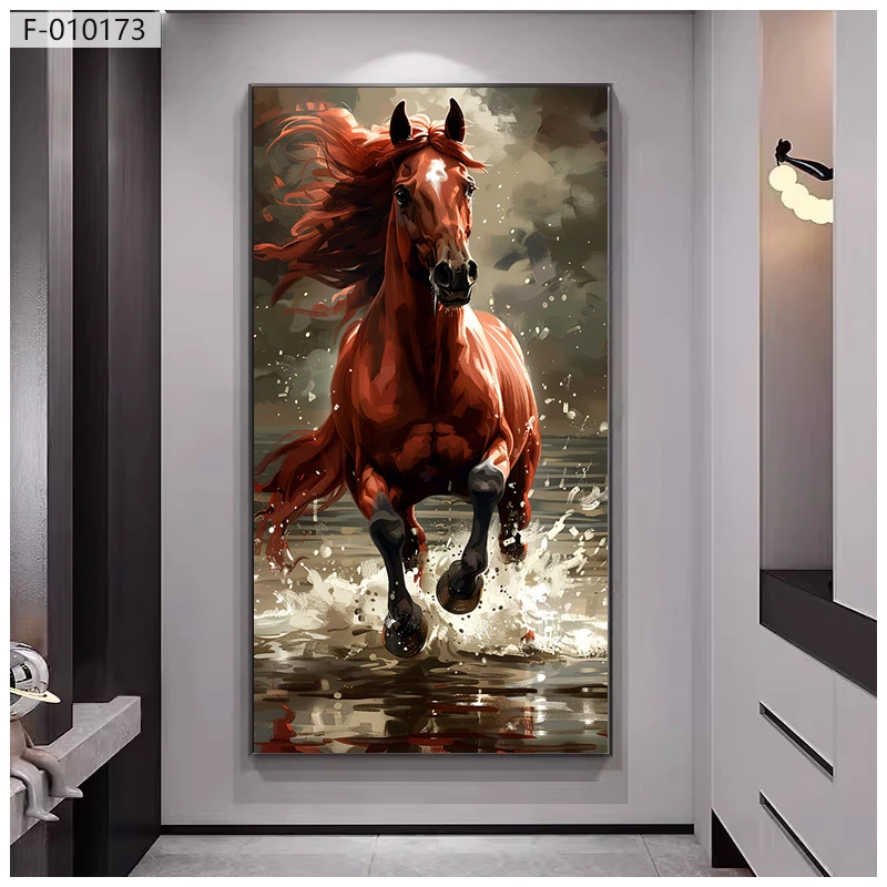 马到成功玄关立体装饰画走廊过道墙面客厅轻奢骏马图晶瓷挂画