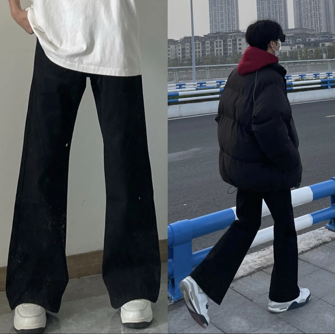 个性高腰微喇牛仔裤-黑色款