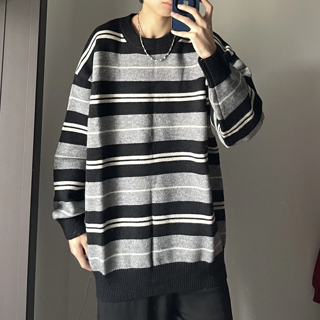 Jimei·情侣款秋季条纹简约休闲针织衫毛衣·3色