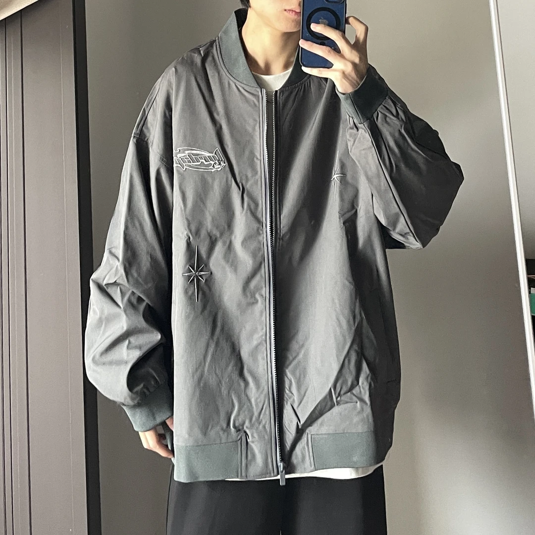 Jimei·个性复古刺绣设计飞行员夹克外套·情侣款【推荐款】2色