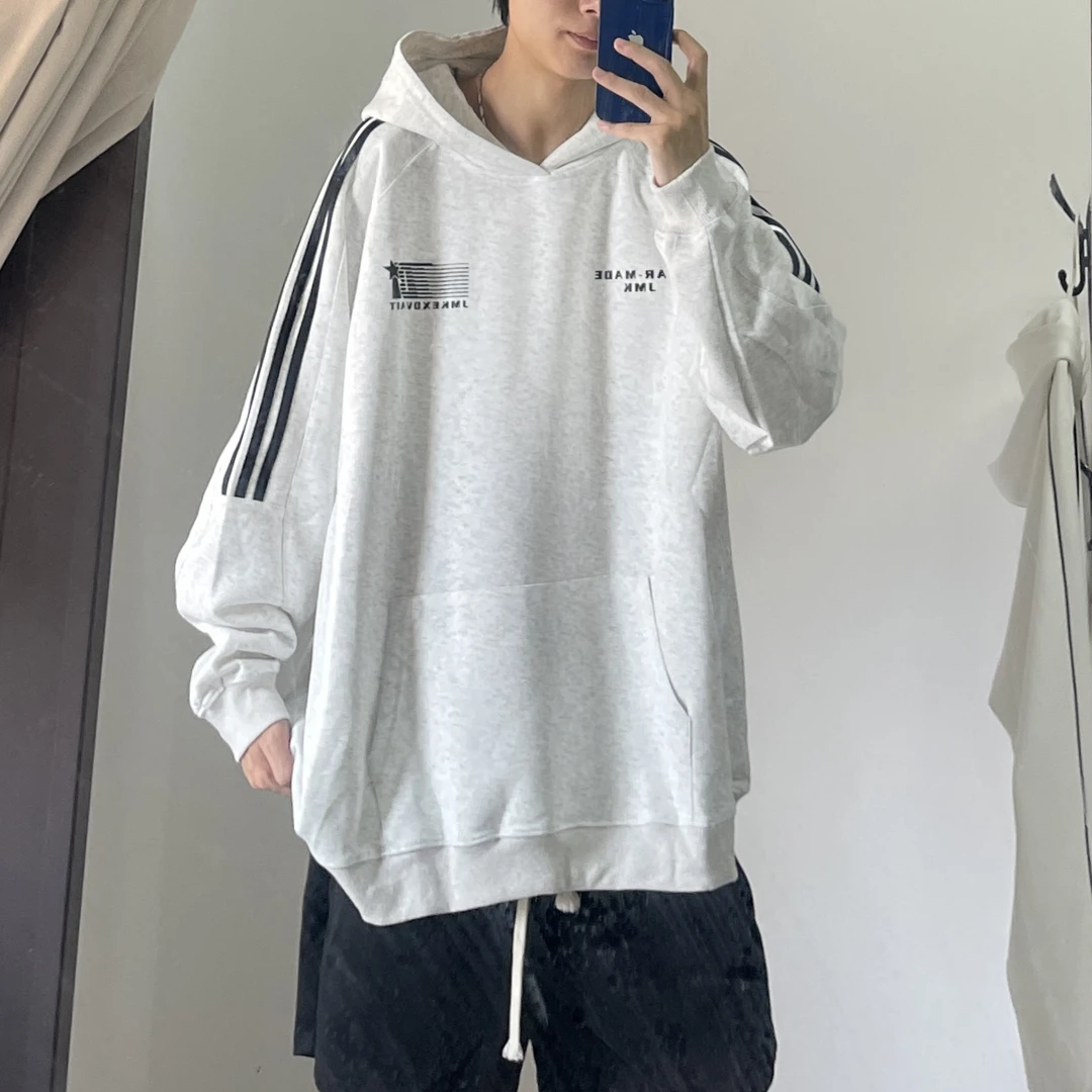 Jimei·中性风小众字母设计连帽套头卫衣【灰色款】