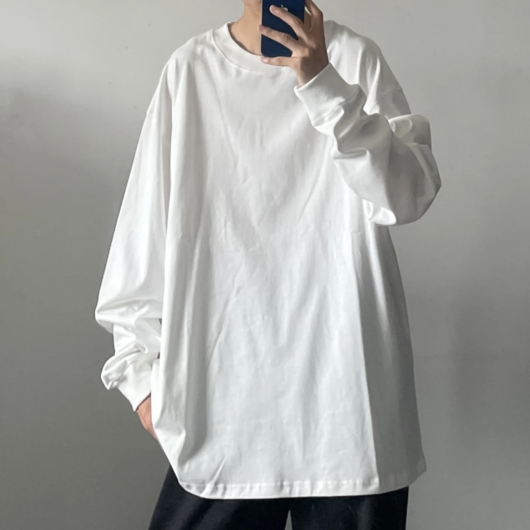 Jimei·【百搭款】纯白打底衫宽松纯色长袖上衣｜白色款