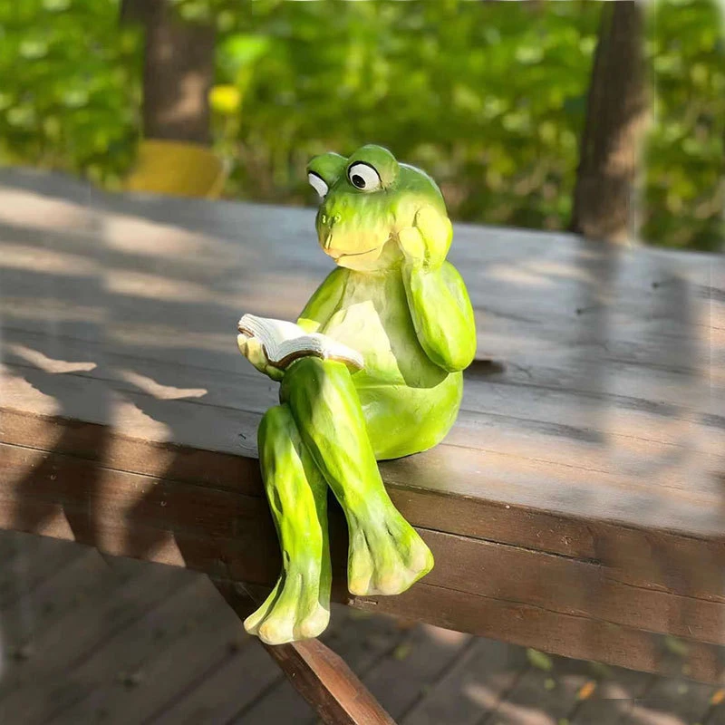 趣淘创意卡通看书青蛙摆件庭院阳台造景办公桌面树脂动物工艺摆设