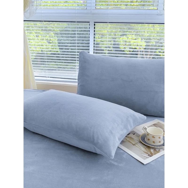 秋冬加厚保暖牛奶绒枕套纯色单双人宿舍48X74cm枕头套一对枕芯套