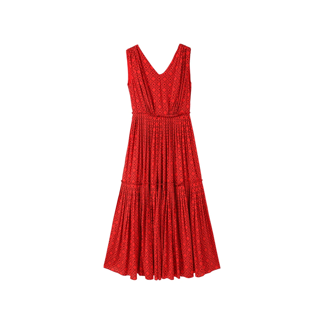 L22190-设计感极简无袖连衣裙几何图案波点设计休闲气质连衣裙