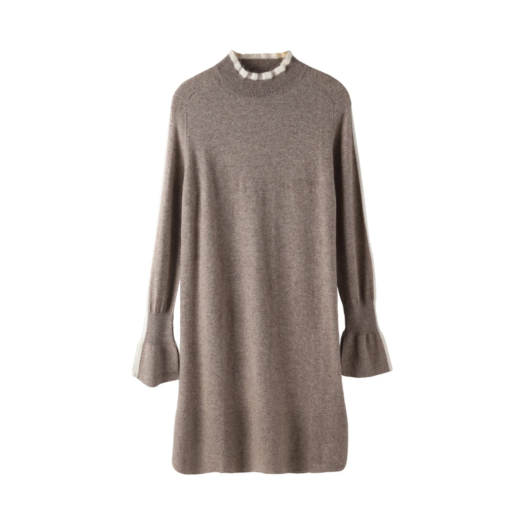 229093-Ⅱ凡诗琪-秋冬新款时尚中长款裙子百搭拼色女士针织连衣裙