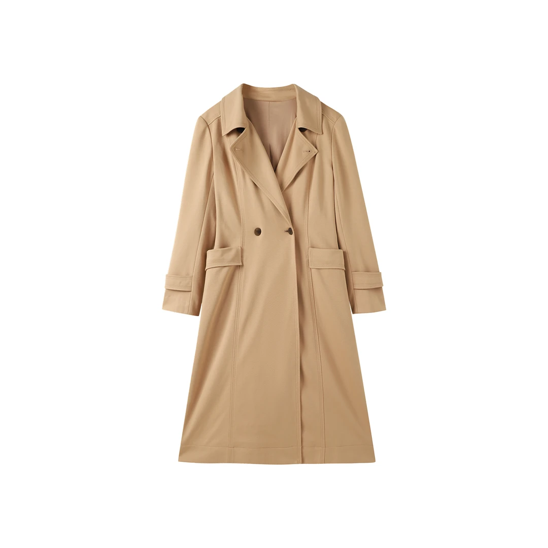 FY0060-休闲复古垂感修身中长款风衣外套女百搭