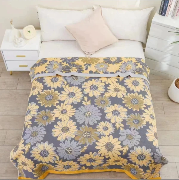 【黄太阳花】纱布盖毯150*200(cm)床盖软席毛巾被