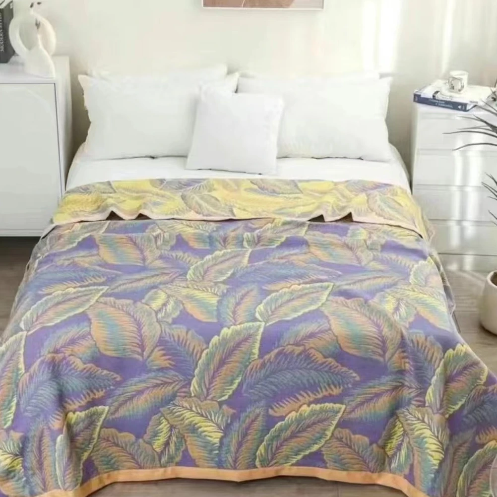 【紫色芭蕉叶】2米*2.3米(cm) 纱布盖毯床单软席毛巾被
