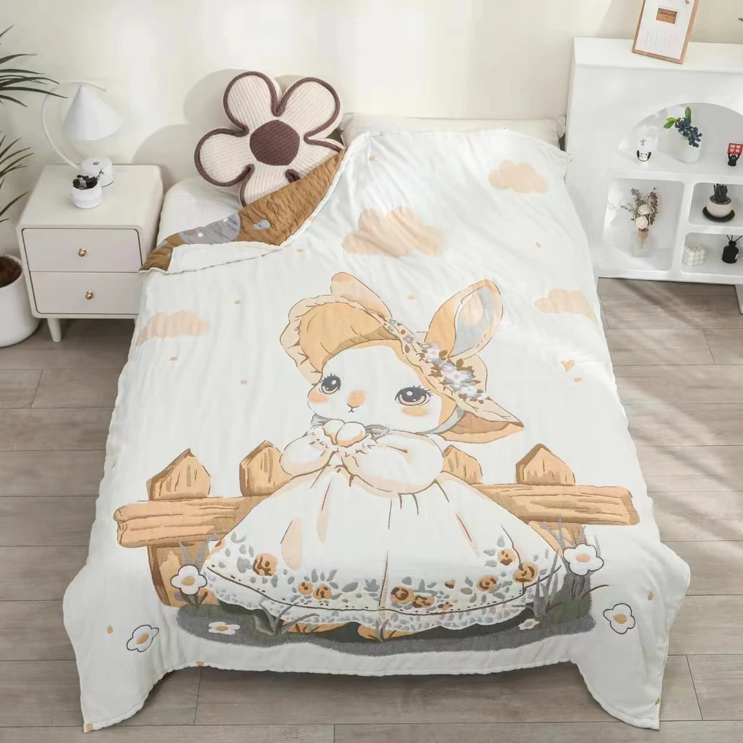 【田园兔H】150*200cm十层纯棉纱布A类母婴级面包被
