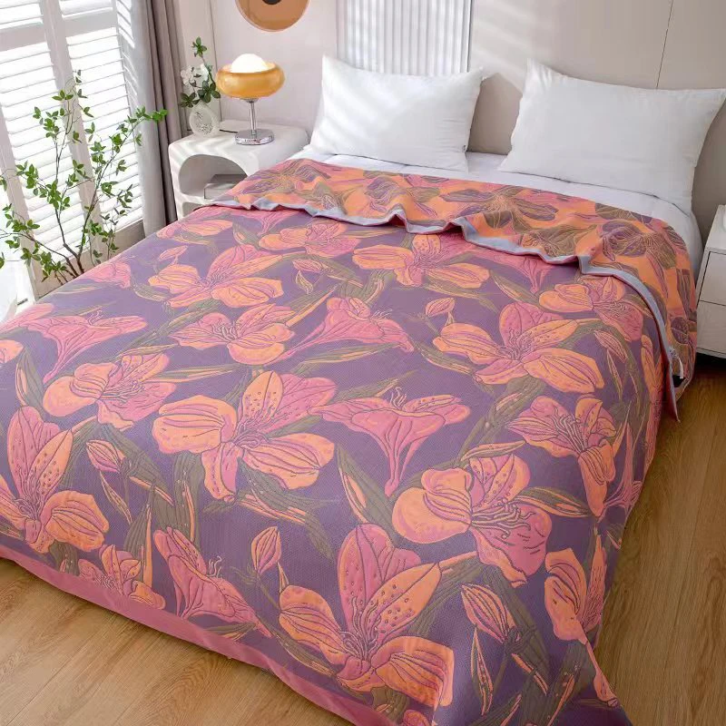 【海棠花H】纯棉纱布软席230*250(cm)床盖