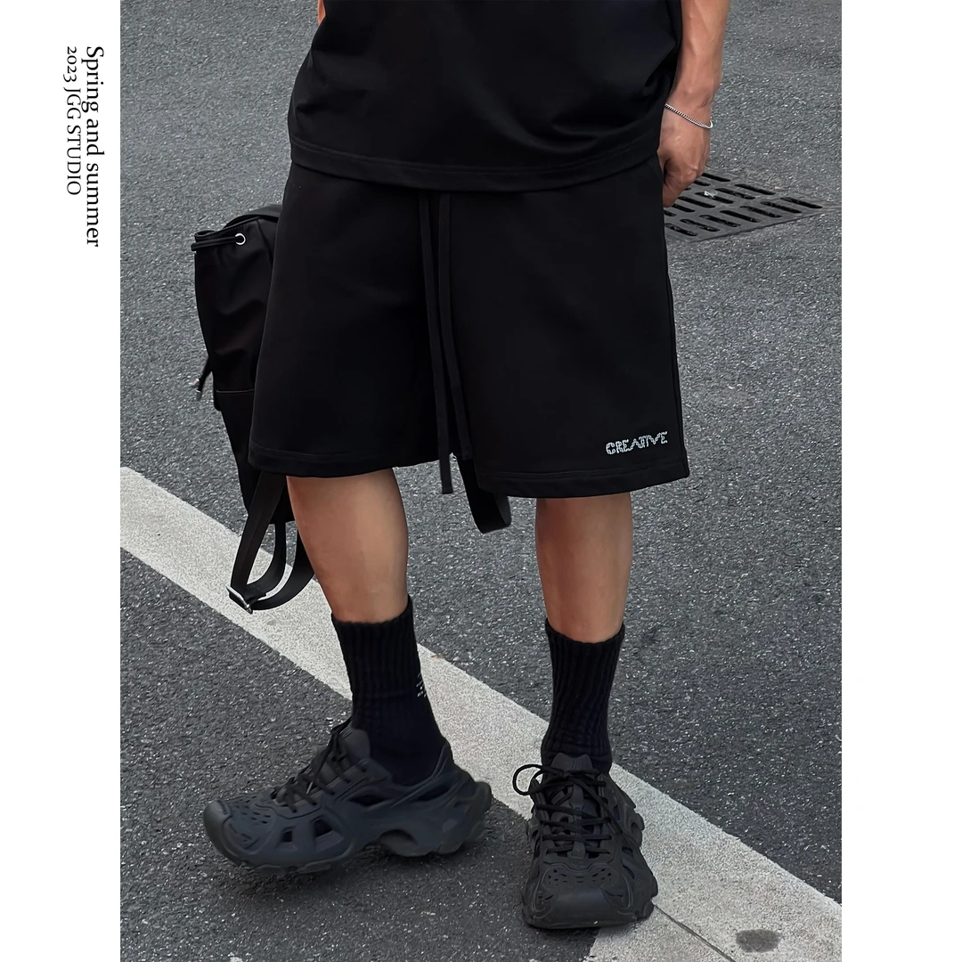 鸡哥哥 夏季休闲五分裤厚版绒面松紧抽绳虾苏线短裤男DK6002