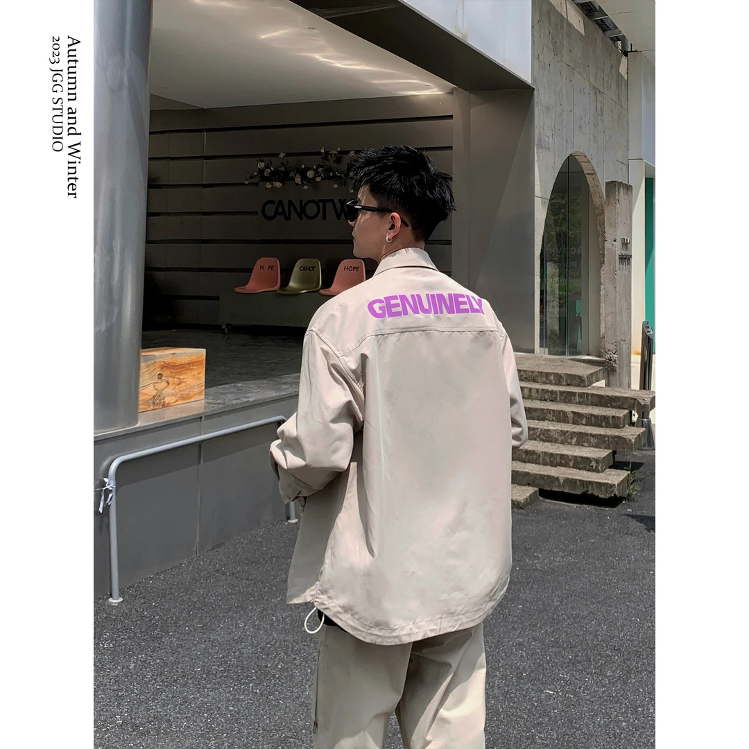鸡哥哥 23A/W 街头痞帅风抽绳衬衫光变字母休闲宽松长袖衬衣外套