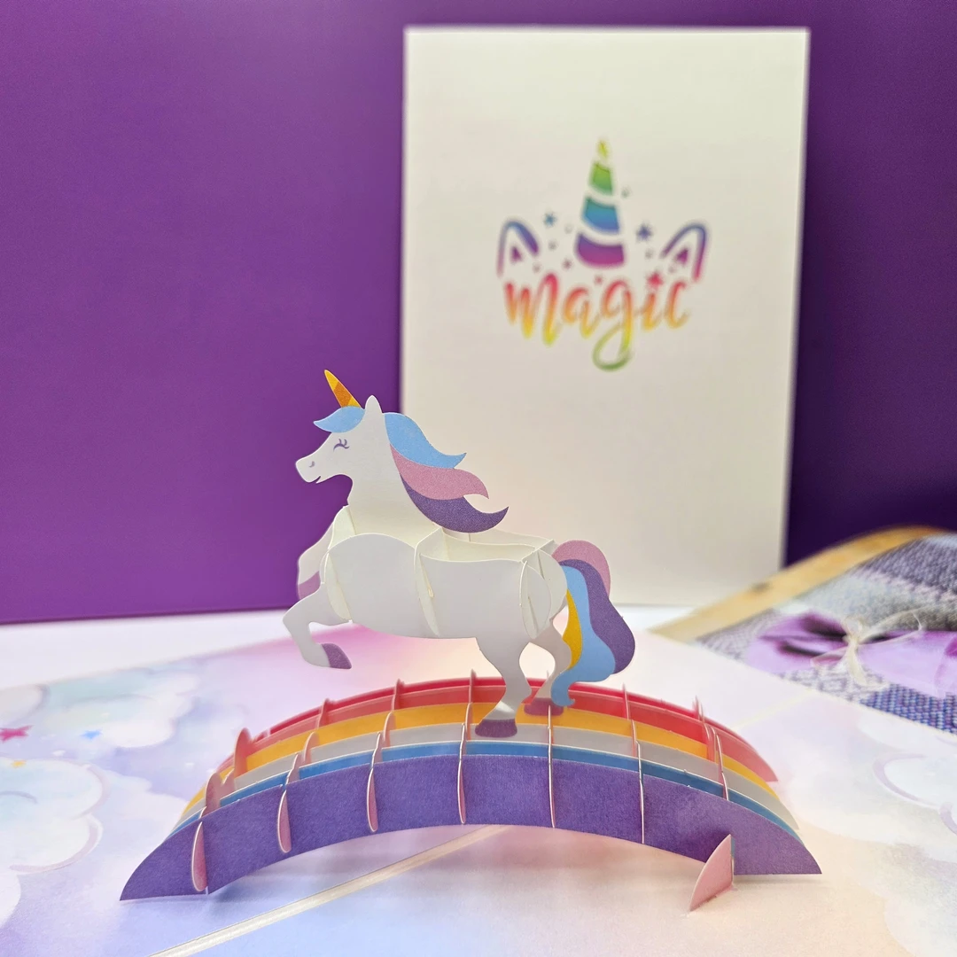 3D立体彩虹独角兽生日贺卡 高级感ins风礼物送小朋友女生闺蜜卡片