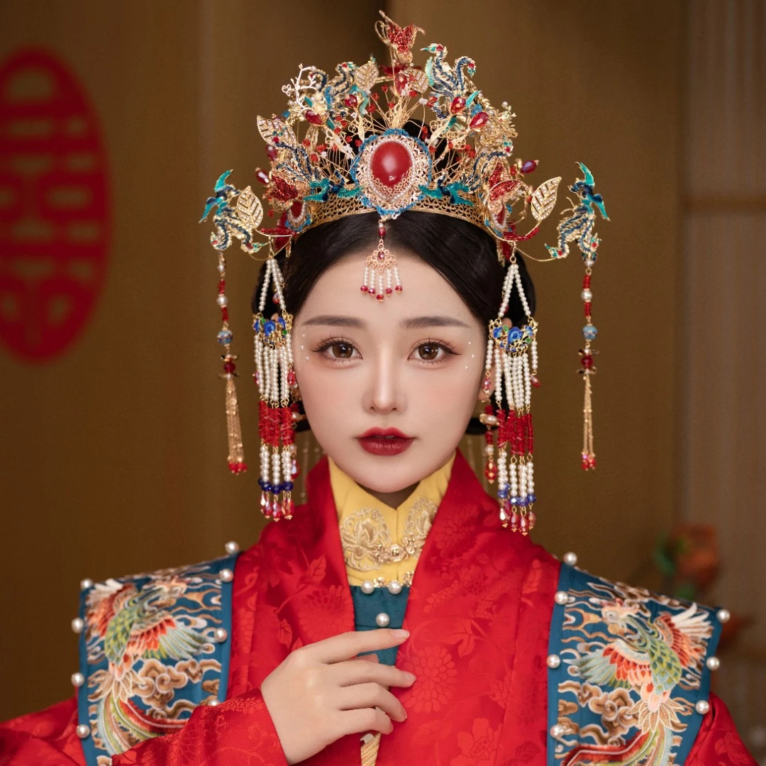 中式新娘婚礼凤冠凤冠霞古典古风奢华大凤冠结婚发饰女结婚配饰品
