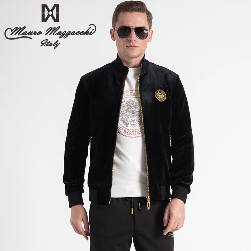 Mauro/玛路刺绣烫钻男士立领夹克休闲男外套轻奢时尚修身秋冬2314