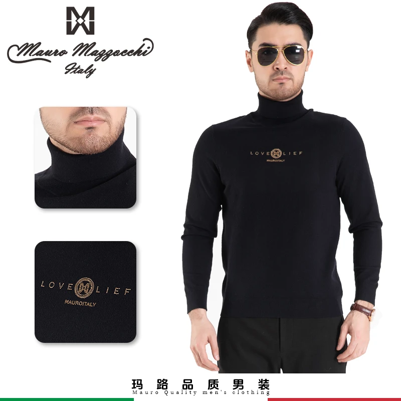 Mauro/玛路烫钻男士高领毛衫绵羊毛混纺时尚休闲舒适保暖秋冬6002