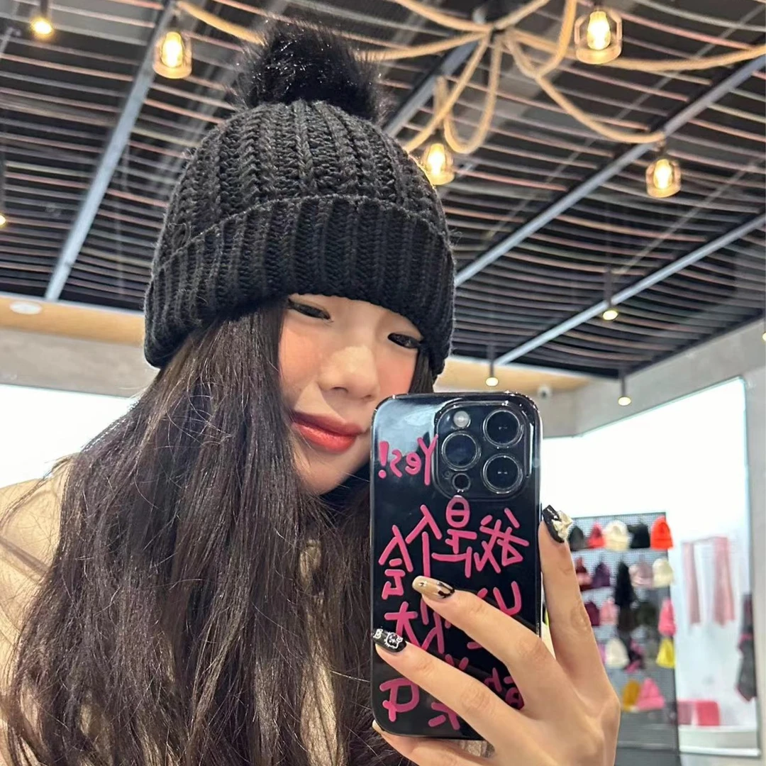 303球球三色秋冬时尚百搭韩版学生保暖针织毛线帽