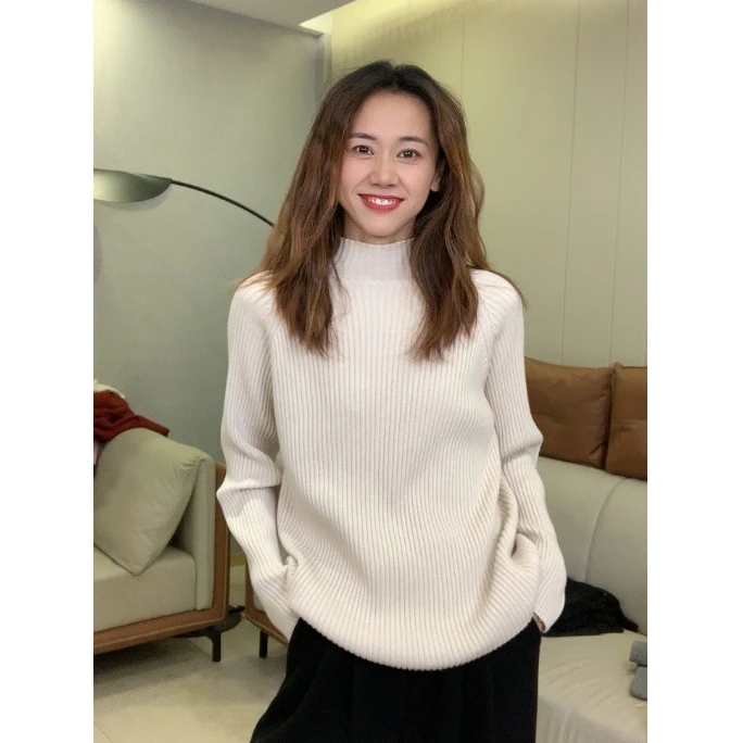 显瘦半高领毛衣韩版秋冬时尚百搭宽松加厚长袖针织打底衫#6502