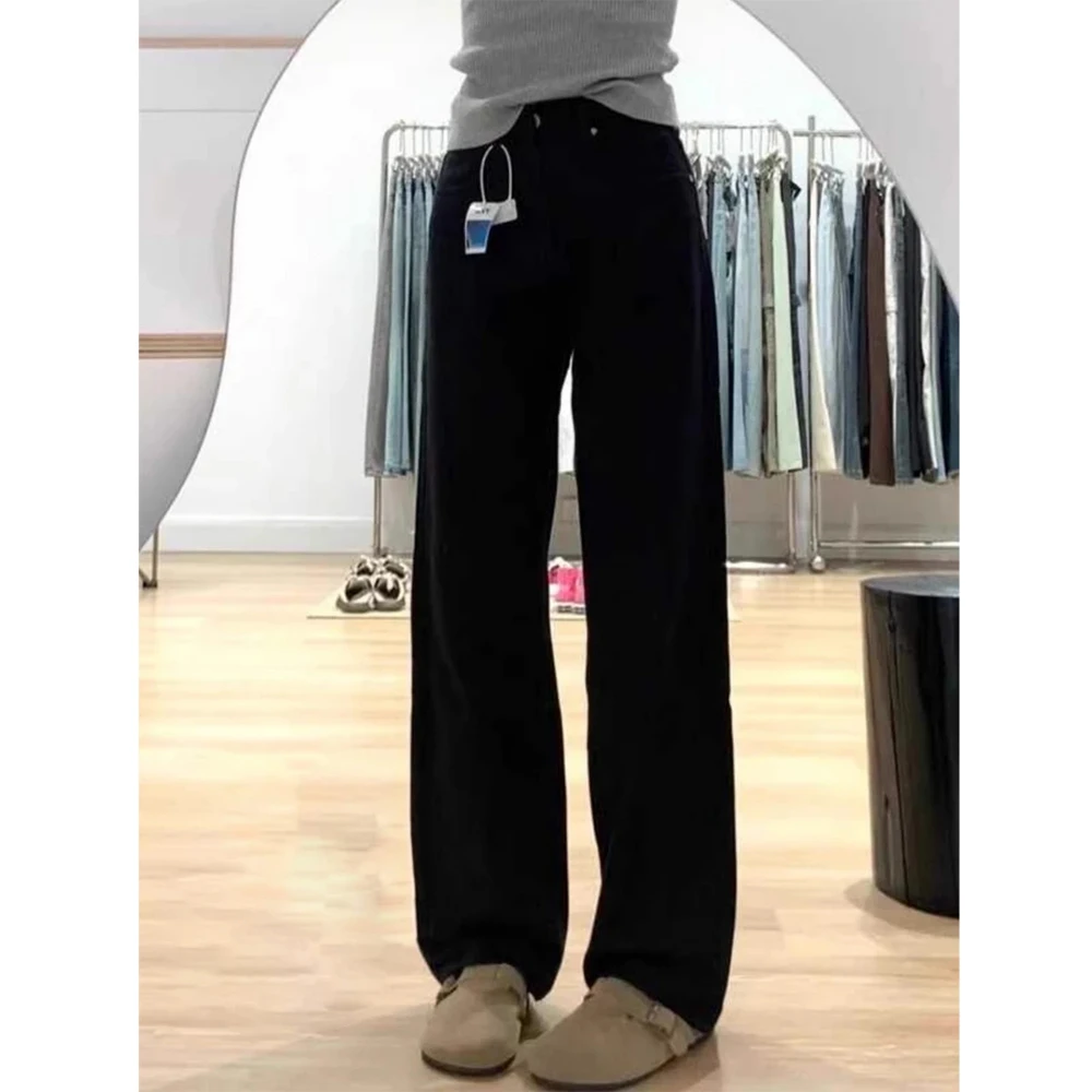 2024新款韩版白色牛仔裤女高腰直筒阔腿显瘦垂感拖地长裤女