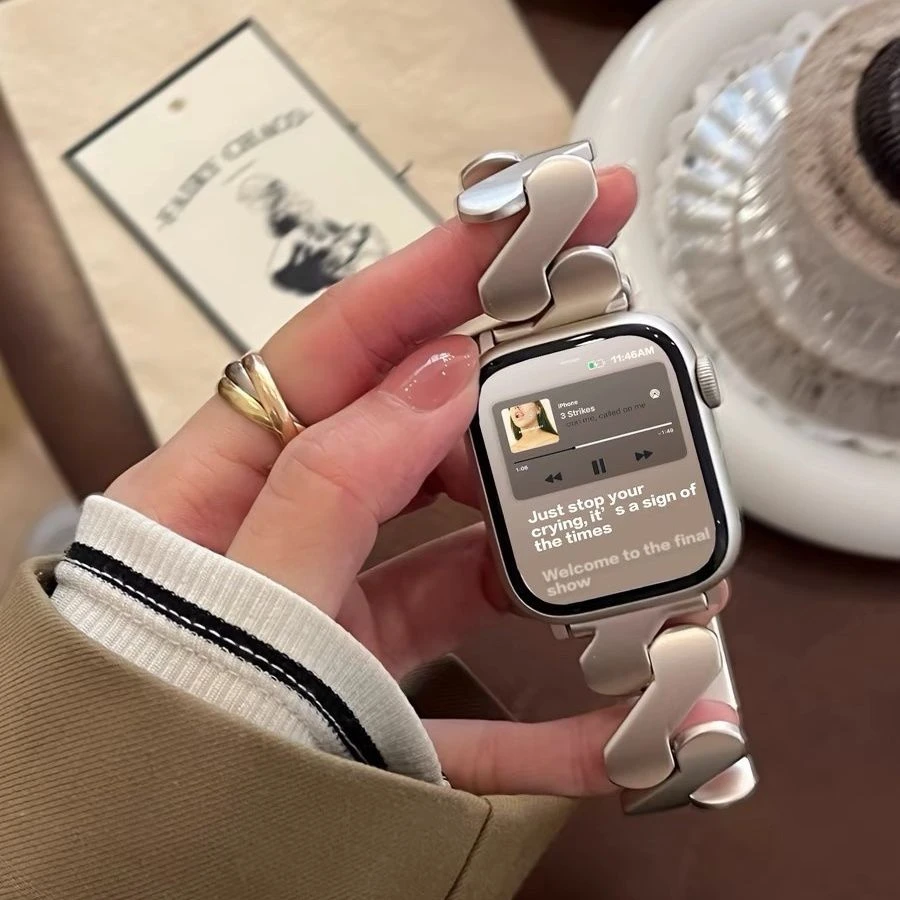 新款适用iwatchS11表带波浪形SE女款金属S10腕带S987苹果手表带