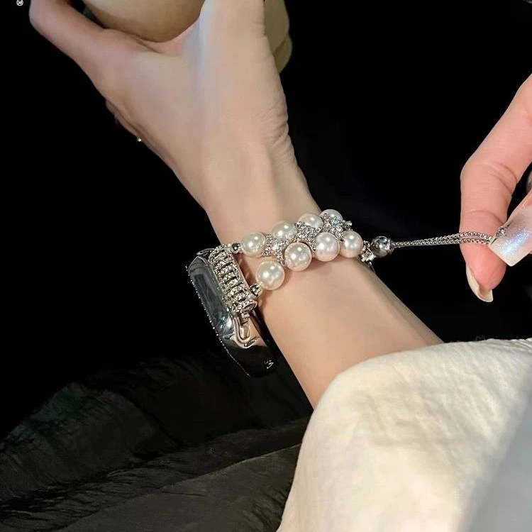 适用iwatchS11表带香风珍珠SE苹果手表表带S987高颜值女款腕带s10