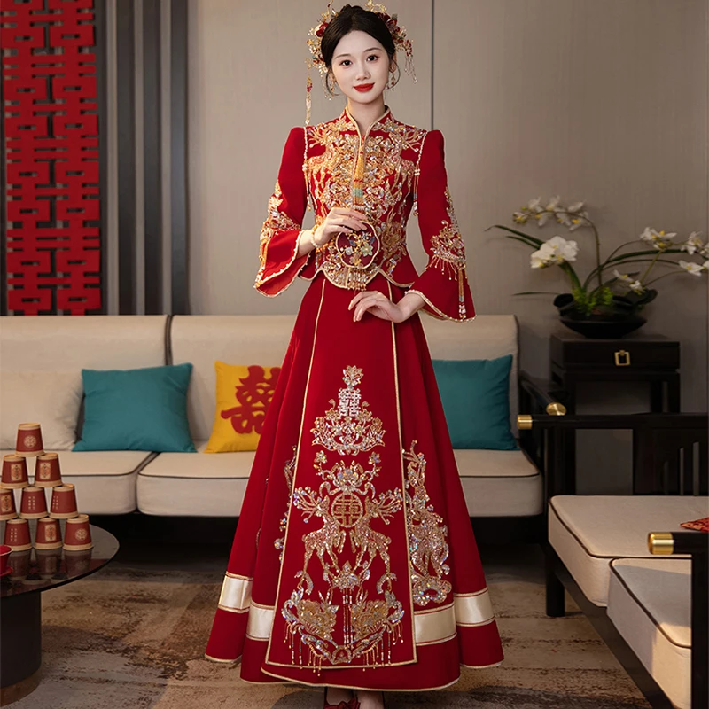 丝绒秀禾服2025新款新娘高级结婚敬酒嫁衣中式婚服女显瘦出阁礼服