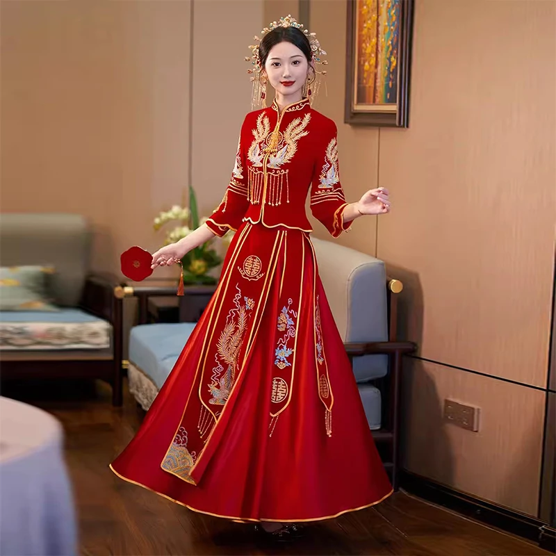 秀禾服新娘气质新款缎面薄款新中式敬酒服女结婚丝绒禾秀服大码女