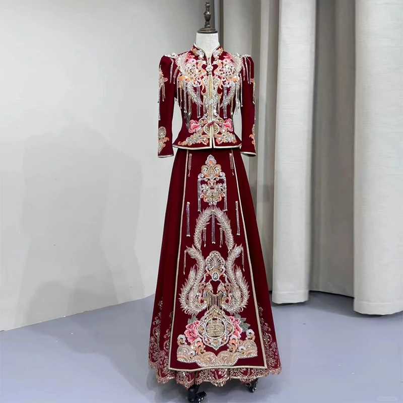 丝绒秀禾服新娘婚服2025新款秋冬季重工奢华中式结婚出阁嫁衣显瘦