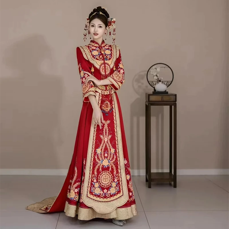 秀禾服2024新款重工拖尾龙凤褂中式嫁衣敬酒服结婚礼服新中式秀和