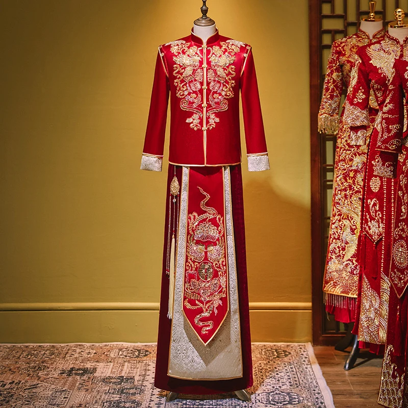 秀禾服男装2022新款男士结婚礼服古装婚服龙凤褂男接亲服中式礼服