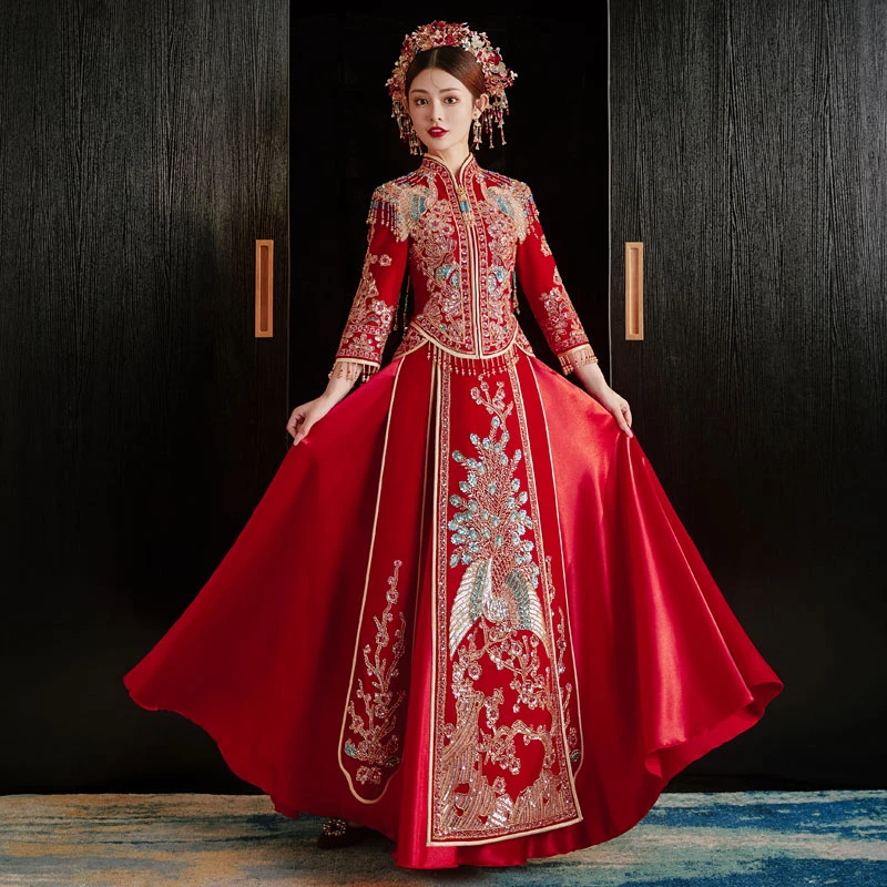 秀禾服新款2024年新娘结婚敬酒服高级感龙凤褂重工中式婚礼敬酒服
