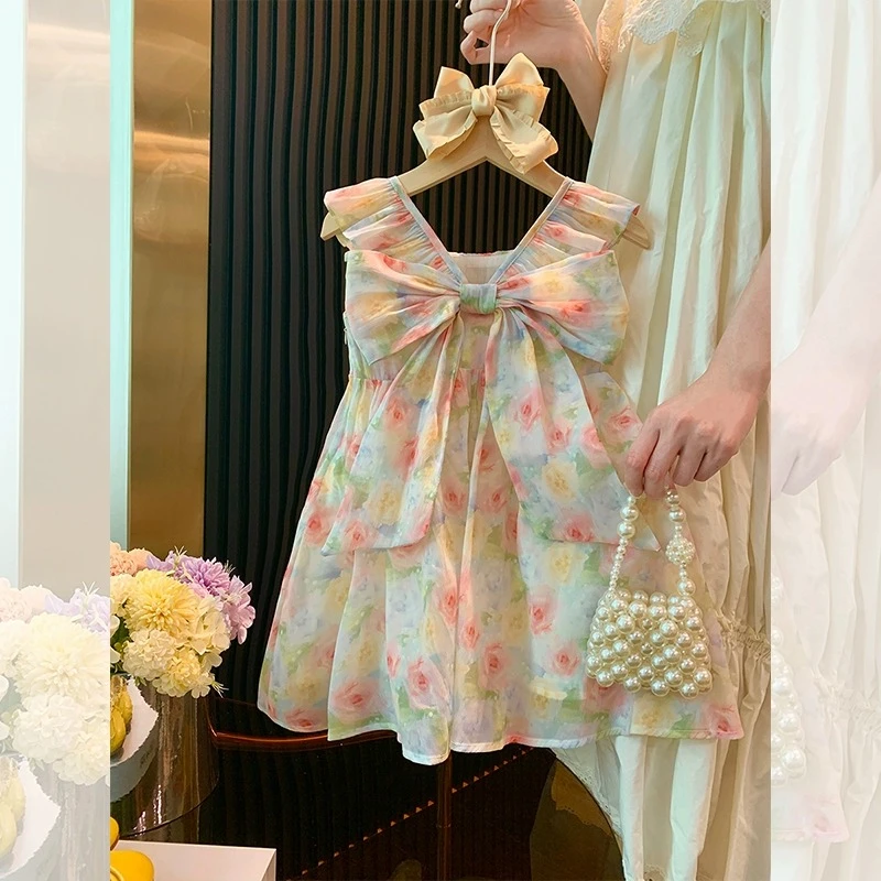 女童背心裙夏装2023新款儿童公主裙洋气女宝宝碎花裙网红裙子夏款