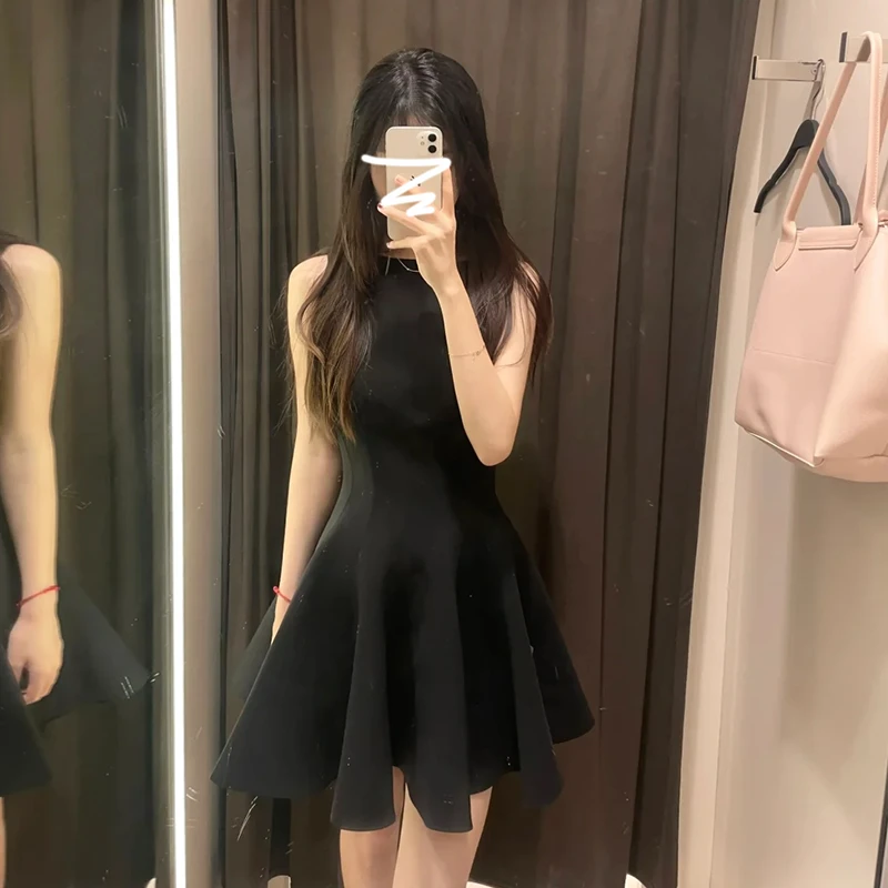 1971气质高级感黑色连衣裙女装收腰修身夏天法式高贵小个子小黑裙