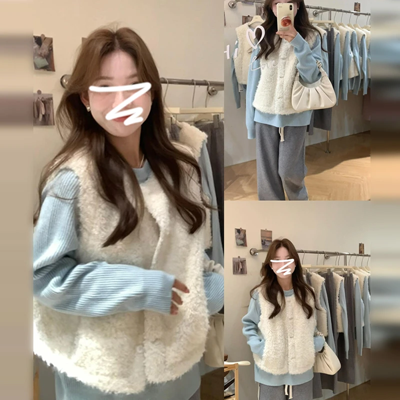 羊羔绒毛衣马甲背心外套女春夏季2025新款慵懒高级感针织上衣7226