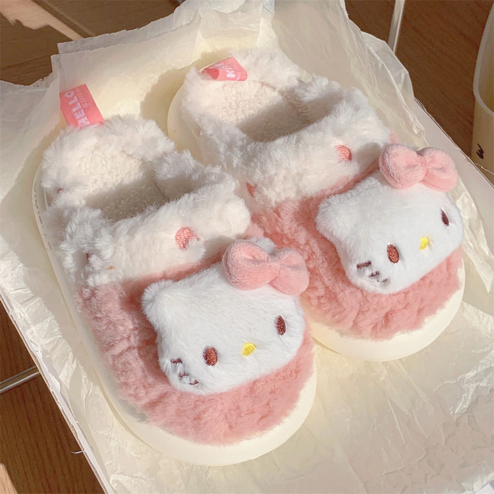 细细条 可爱儿童棉拖鞋秋冬趣味凯蒂猫女童居家防滑亲子毛毛鞋