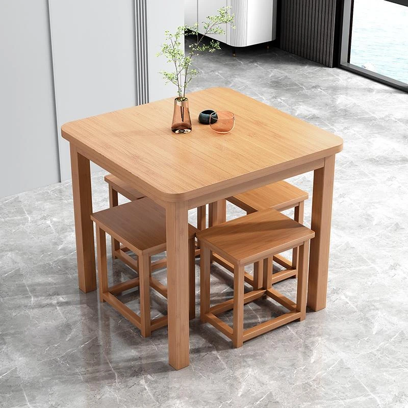 楠竹餐桌四方桌中式家用阳台小户型吃饭桌正方形学习桌胡桃色方桌
